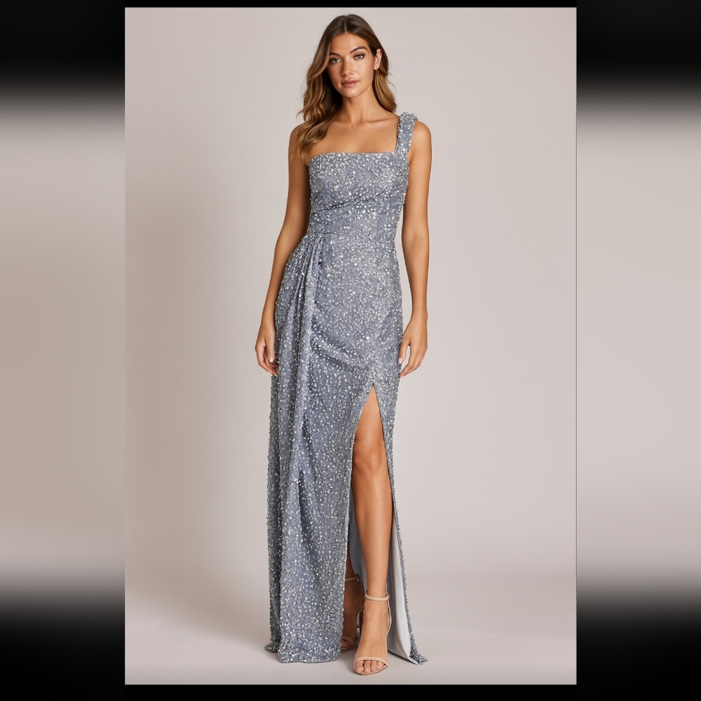 XL Womens Silver Sequin One-Shoulder Dress Prom‎ Dance NWT